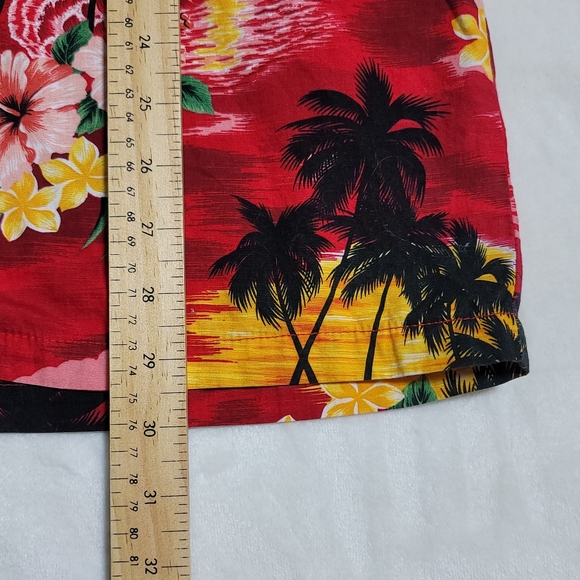 Pacific Legends Mens L Hawaiian Shirt Red PalmTrees Tropical Short Sleeve Beach - Picture 2 of 5